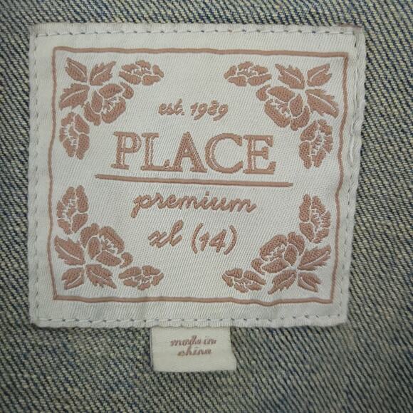 Children's Place Blue Jean Jacket Girls XL 14, Distress Bling Rhinestone Rivets - Picture 6 of 6